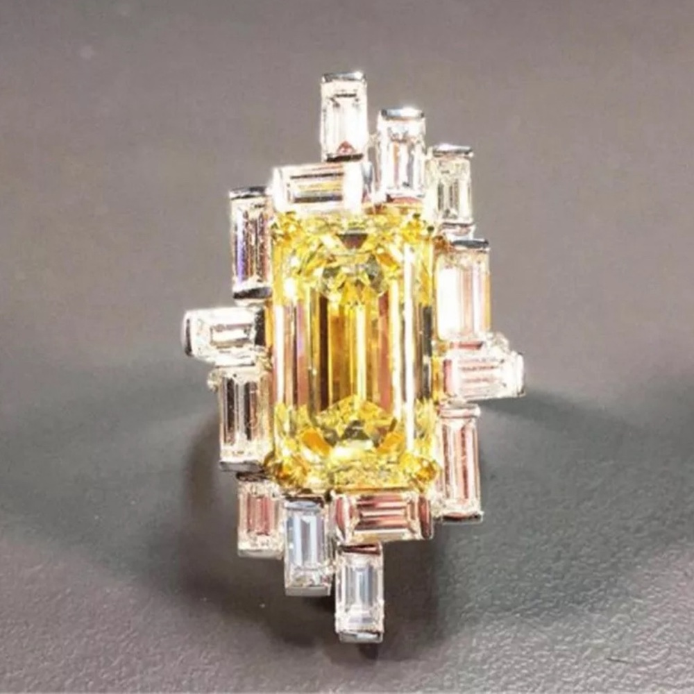 Elegant Yellow and Silver Gemstone Ring 14k gold plated